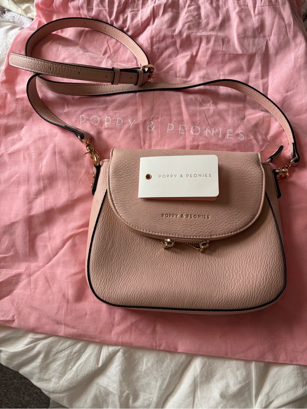 Poppy & Peonies Blush Pink Pebbled Leather Crossbody